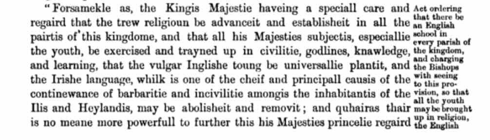 1616 Act Banning Gaeilic