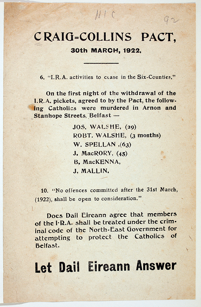 Craig-Collins Pact is signed in London. Irish Free State formally recognizes Northern Ireland government